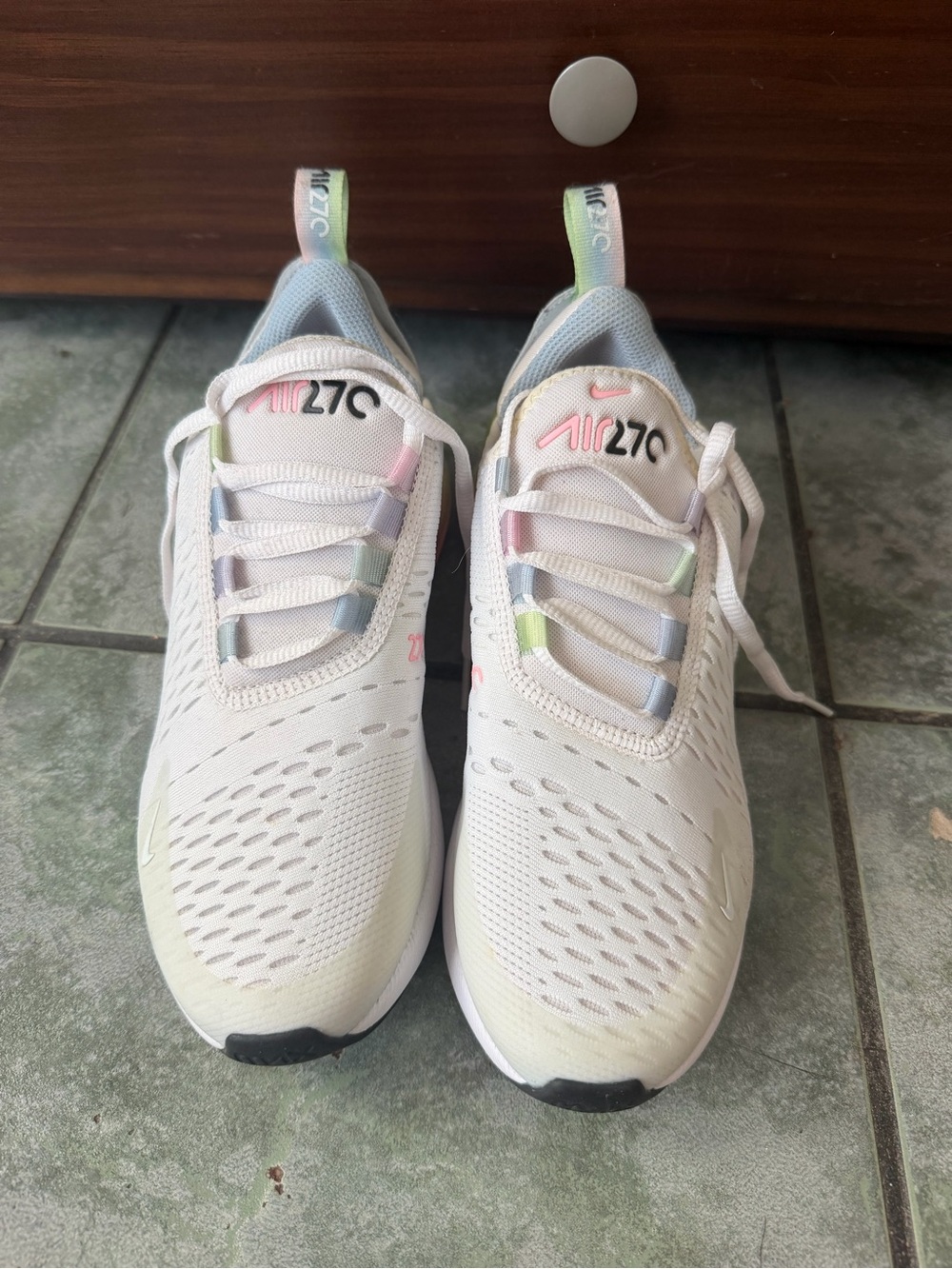 Nike Women's White Sneakers with Pastel Accent Loops